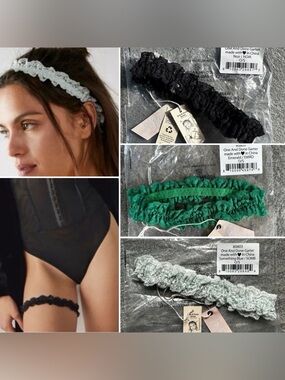 Lot of 3 Free People X We Are HAH Garter- Scrunchie- Headband- Green Blue Black